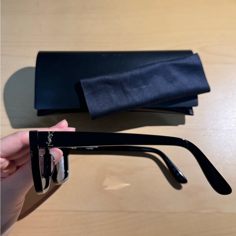 Saint Laurent Black Square Frame Sunglasses with Gold Logo - Picture 4 of 16